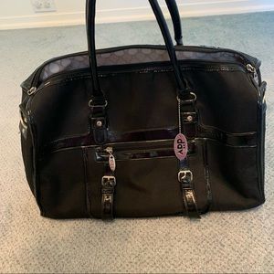 däv Black Fabric Handbag with Patent Leather Trim